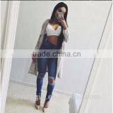 2016 Spring New Women's Fashion Straight Jeans Ripped Holes Female Long Term Mid Waist Cotton Washed Denim Pants thumbnail-3