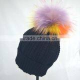 Myfur Rainbow Color Real Fur Pompom Woolen Knit Beanie Hat Wholesale thumbnail-4