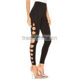High Waisted Cut Out Design Fashion Ladies Distressed Workout Leggings thumbnail-2