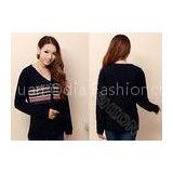 Fashion Long Sleeve Ladies V Neck Sweaters in Jacquard Pattern , Ladies Cardigan Sweaters