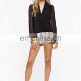OEM Cheap Fashion Sexy Long Sleeves Black Women Chiffon Blouse 2015 thumbnail-5