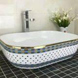 Bathroom Gold Color Ceramic Hand Wash Sink Silver Washing Basin