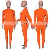 2020 Fashion Solid Color Women Long Sleeve With Legging 2 Two Piece Outfit Set thumbnail-3