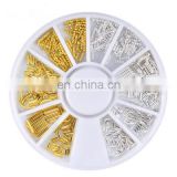 gold silver 6mm 4mm 3mm Cute long Metal 3D Charms Nail Art spiral Sticks Decoration