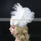 Wholesale Handmade Halloween Flapper Sequin Headpiece White Feather Headband Quality Choice thumbnail-4