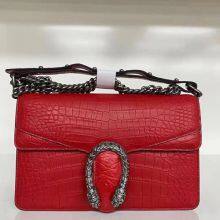 Luxury Imported Crocodile Leather Women's Bag High-End Genuine Leather Ladies Shoulder Messenger Bag Chain Bag Square Bag Fashion Small Square Bag thumbnail-3