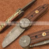 udk f28" custom handmade Damascus folding knife / pocket knife with Damascus booster and walnut wood