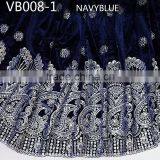 High Quality Royal Blue African Velvet Lace Fabric Handcut Velvet Lace VB008-1 Navy Blue thumbnail-1