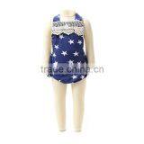 New Design Summer White Star Blue Style Sleeveless Cute Cotton Fancy Baby Girl Rompers thumbnail-1