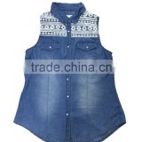 Denim vest clip women wild lace cardigan embroidered vest jacket stitching single-breasted casual personality tide hole