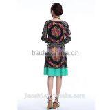 Cheap Long Sleeve Digital Print Chinese Green Raw Silk Evening Dress Wholesale thumbnail-3