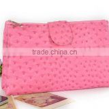 Ostrich Embossed Leather Clutch Bag,Pink Cosmetic Bag