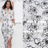 Printed Black White Floral Spandex Silk Fabric thumbnail-3