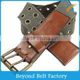 Beyond Men's Metal Grommets Waist Belt with Genuine Leather Tab