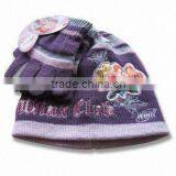 Kids Knitted Acrylic Beanie Hat With Magic Glove Sets