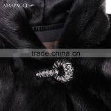 Hot Sale Short Black Mink Fur Hooded Coat for Winter thumbnail-4