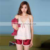 Pajama Set Cotton Lounge Wear Knitted Sleepwear Sleeveless Suit Silk Pants Set thumbnail-2