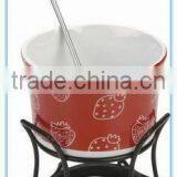Ceramic Cheese Fondue Set With Stand With Green Color Cheese Press thumbnail-2