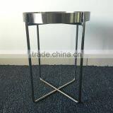 High Quality Metal Color Stainless Steel Folding End Table With Glass Top