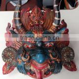 Hand Crafted Wooden Mask of Hindu Buddha monster Garuda red blue wall hanging made in Nepal