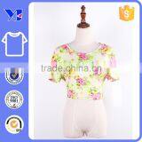 Polyester-rich Crew Neckline Cropped Cut Short Plain Floral Women Shirt thumbnail-1