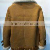 2016 New Fashion Women Winter Sheepskin + Sheep Fur Genuine Leather Jackets Lady Motorcycle Red Black Coat Outerwear Hot Sale thumbnail-6