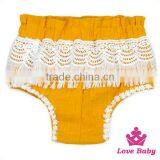 Children Summer Infant Clothes Plain Yellow Color Lace Tassles Newborn Baby Toddler Type Diaper Beach Shorts thumbnail-1
