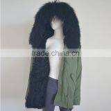 Myfur Black Sheep Fur Lining Mongolian Lamb Fur Hood Green Parka Jackets thumbnail-1
