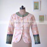 Handmade Boho Jacket With Embroidery, Made of Kantha Fabric ~ Large thumbnail-6