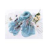 Funky Blue Floral Ladies Silk Neck Scarves , Static Resistant Silk Chiffon Scarves