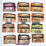 Small leather coin purses with ethnic ecuadorian images, handmade souvenirs