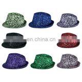 Hot high quality Adult fashion led flashing lightup sequin fedora hats with leopard for party MFJ-0060