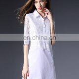OEM/ODM Mini Order Fashion Women Scallop Lace Half Sleeves Summer Sexy Office Lady White Shirt Dress thumbnail-2