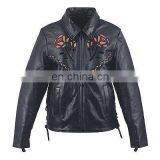 HMB-0292C WOMEN LEATHER JACKETS MOTORBIKE ROSE FASHION COATS