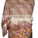 Silk Sari Shawl Reversible Handmade Re-cycled Silk Scarf / Stole Multicolor Multiuse Unique Handwoven Kantha Work Quilted Hijab thumbnail-2
