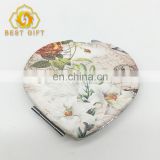 Small Heart-Shape Hand Leather Metal Compact Mirror