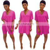 Wholesale 2 Piece Plain v NeckBat Sleeve Split Tshirt and Shorts Set for Women thumbnail-4