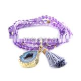 druzy charm natural stone beads wrap bracelet for women