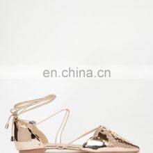 Women Point Toe Scalloped Design Lace up Ladies Flat Sandals Shoe thumbnail-1
