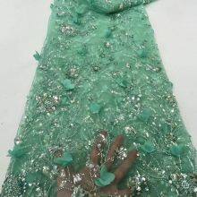 Wholesale Multicolor 3D Flower Laser Embroidery Fabric White Beaded Lace Cloth Children Alduts Party Dress Lace Material Luxury Chikan Kari thumbnail-4