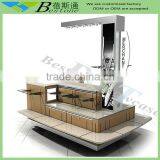 Fashion Merchandising Rack With Storage Space, Wooden RMU for Bags