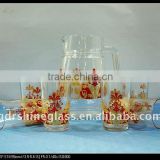 7pcs glass water jug set with decal/glass water decanter set