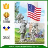 17.5" Resin Patriotic Children Statue With American Flag