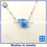 2015 New Arrived Synthetic Light Blue Opal Elephant Pendant With Fashion S925 Sterling Silver Chain Necklace thumbnail-1