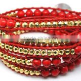 Mixed colour stones leather wrap bracelets red bead bracelet