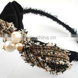 Bow Headband Velvet Fabric With Pearl Headband Hairband thumbnail-1