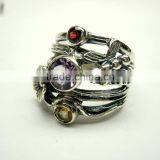 Amethyst & Garnet 925 Sterling Silver Handmade Ring, Gemstone Silver Jewelry, Designer Oxidized Silver Handmade Ring thumbnail-2