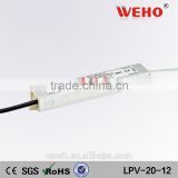 Factory outlet 20w single output waterpoof power supply led driver 12v