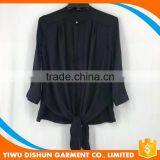 Women Pleated White and Black Chiffon Blouse Collar Design thumbnail-6