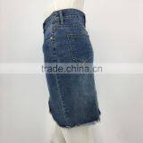Women OEM Frayed Hem Front Botton Denim Skirt thumbnail-4